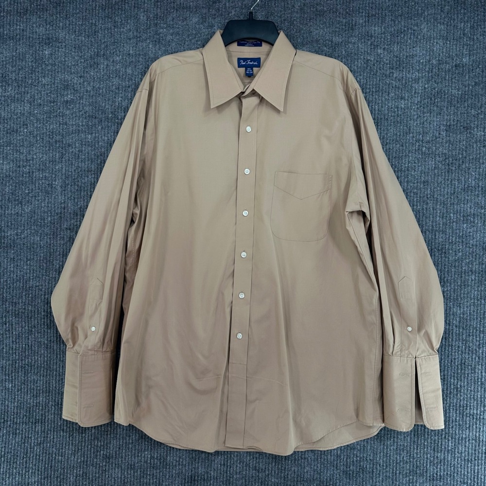 Paul Fredrick Dress Shirt Mens 16.5-34 Tan Good French Cuff Imperial 100s Cotton